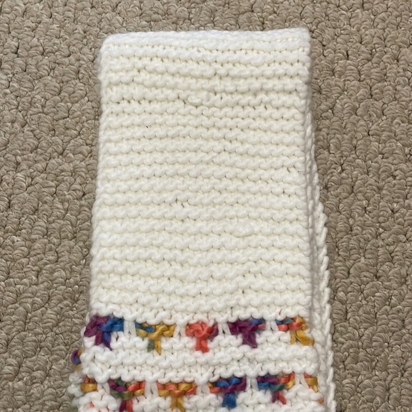 ANNE KLEIN NWT white/cream purple blue orange yellow scarf with fringe new - Picture 6 of 9